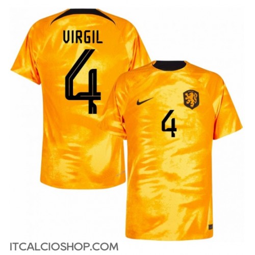 Olanda Virgil van Dijk #4 Prima Maglia Mondiali 2022 Manica Corta
